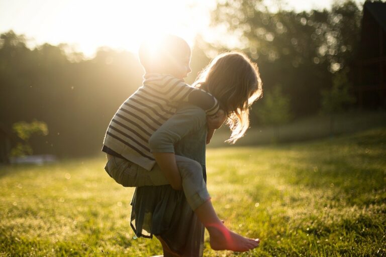 boy, piggyback, siblings